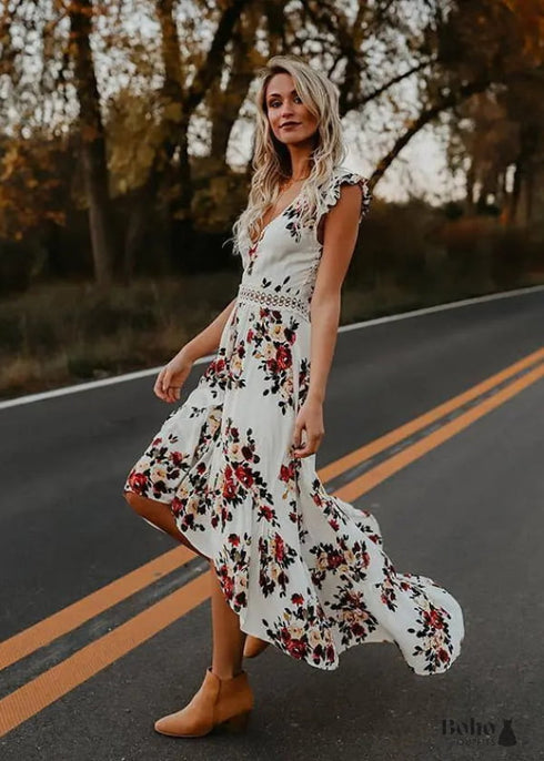 V-neck Backless Boho Maxi Dress Aisha